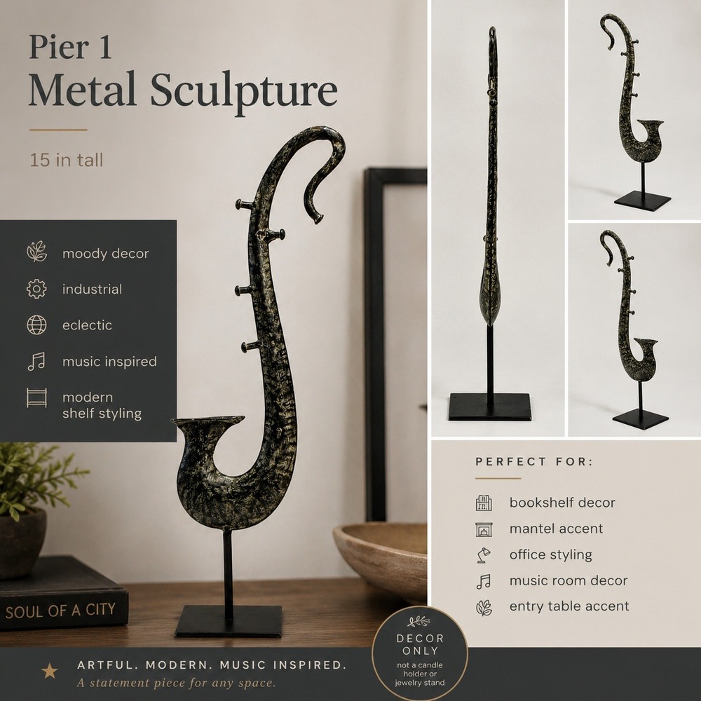 Pier 1 Imports Saxophone Metal Sculpture Rustic Black Musical Decor 15in Tall